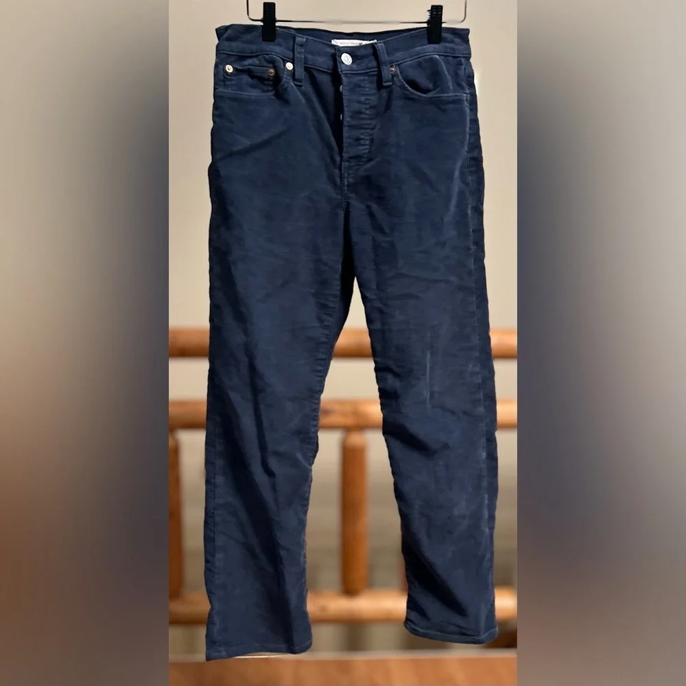 Levi’s Premium Wedgie Straight Corduroy Pants • Sz 27 • Muted Slate Blue